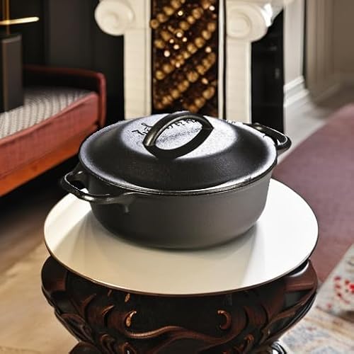 Lodge Cast Iron Dutch Oven 2 Quart - Loop Handle Cooking Vessel - Even Heat Retention - Oven-Safe, Versatile Pot