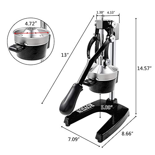 ROVSUN Professional Citrus Juicer Lemon Squeezer, Cast Iron Juicer, Commercial Manual Fruit Press Juicer for Lemon Pomegranate Orange Juice, Heavy Duty Hand Press and Lime Squeezer Stand (Black)
