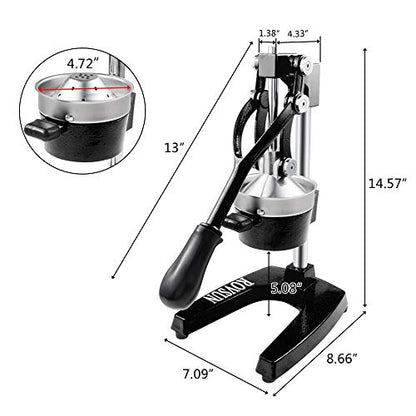 ROVSUN Professional Citrus Juicer Lemon Squeezer, Cast Iron Juicer, Commercial Manual Fruit Press Juicer for Lemon Pomegranate Orange Juice, Heavy Duty Hand Press and Lime Squeezer Stand (Black)