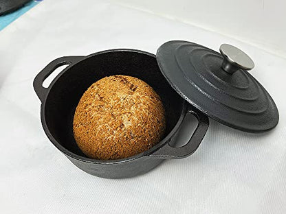 HAWOK Cast Iron Mini Dutch Oven, Dia5.51”, 23oz, with Bamboo Tray, Set of 2, Pre-seasoned