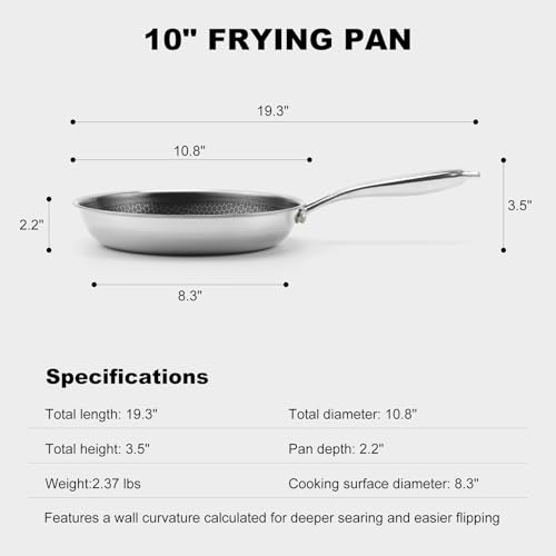 Ranbomer Hybrid Ceramic Non Stick Frying Pan 10 Inch, 5-Ply Stainless Steel Skillet,Stay-Cool Handle,Induction Ready, Compatible with All Cooktops, PFAS-Free, Non-Toxic.(10 Inch)
