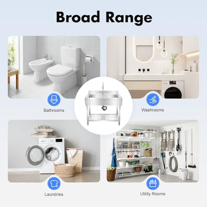 Stainless Steel Utility Sink, Freestanding Single Bowl Utility Sink with Storage Rack, Faucet, Commercial Bowl Kitchen Sinks for Kitchen Laundry Room Farmhouse Indoor and Outdoor, 39" x 20" x 31.5"