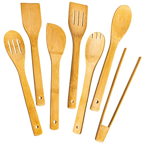 Wooden Spoons for Cooking 7-Piece, Kitchen Nonstick Bamboo Cooking Utensils Set, Durable and Healthy Bamboo Wooden Spatula Spoon for Cooking, Eisinly