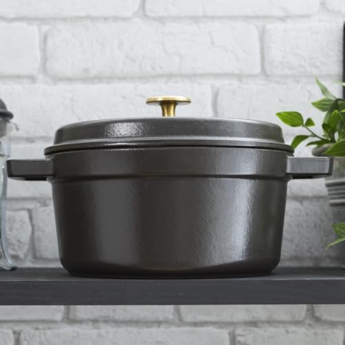 Staub Cast Iron Round Cocotte, Dutch Oven, 4-quart, serves 3-4, Made in France, Matte Black
