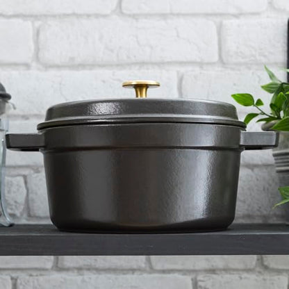 Staub Cast Iron Round Cocotte, Dutch Oven, 4-quart, serves 3-4, Made in France, Matte Black