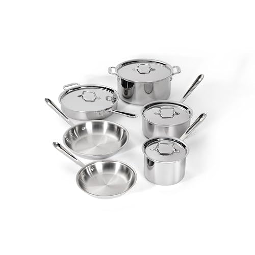 All-Clad D3® Stainless Steel 10 Piece Cookware Set- Made in USA- Includes Frying Pans, Saucepan, Sautépan, Stockpot - Professional Grade -Oven Safe & Induction Compatible
