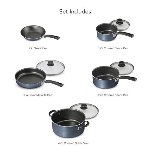 9 Piece Non Stick Cookware Set, Blue Kitchen Cooking Pots and Pans Set