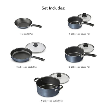 9 Piece Non Stick Cookware Set, Blue Kitchen Cooking Pots and Pans Set