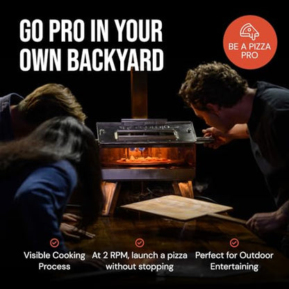 SCORPIO Pizza Oven - Dual Fuel Wood & Propane Portable Outdoor Pizza Oven with 16” Rotating Stone - 90 Second Cook at 850-900°F- Ultra Durable 304 Stainless Steel - Ceramic Viewing Window