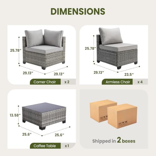 BJROESUW 7 Piece Patio Furniture Set, Outdoor Wicker Sectional Sofa Set