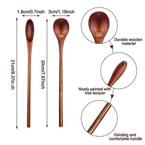 Patelai Wooden Coffee Spoons Long Handle Mixing Wooden Spoon Handmade Stirring Teaspoon for Kitchen Stirring (kusunoki, 10 Pieces)
