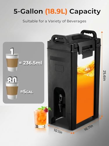 Insulated Beverage Dispenser 5 Gal, Commercial Hot/Cold Drink Dispenser