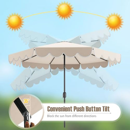 Tangkula 10 FT Patio Umbrella, 2-Tiers Scalloped Outdoor Table Market Umbrella with Tilt Adjustment, Crank, 8 Sturdy Ribs for Pool, Deck, Backyard (Beige)
