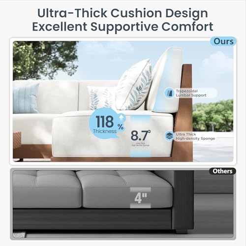 PHI VILLA 6 Piece Wicker Patio Sectional Furniture Set 8.7" Thick Cushions
