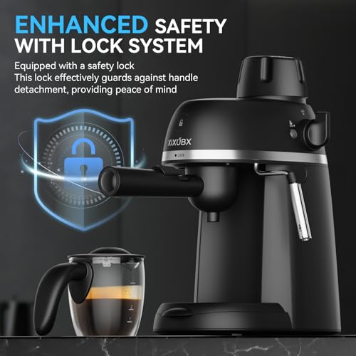XIXUBX Coffee Machine, 3.5 Bar Espresso & Cappuccino Machine with Steam Wand, Compact Design Coffee Maker for Latte, Safety Lock & Tritan Cups, 800w, Black