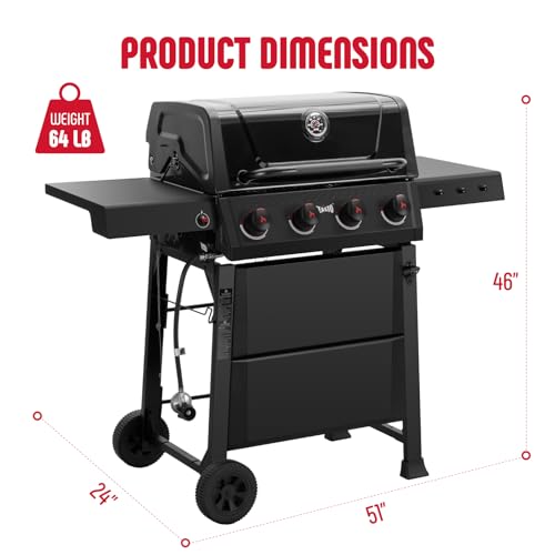 Feasto 4-Burner Gas BBQ Grill with Side Tables, 36,000 BTU Outdoor Propane Grill with Premium Enameled Coated Chamber Body & Porcelain-Enameled Stamped Grates for Deck Party & Patio BBQ, Black