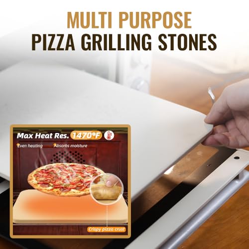 ZONZEST 8 PCS Pizza Stone Set, Extra Large 15×12 Inch Pizza Stone for Grill, Rectangle Baking Sone With Pizza Kit for Pizza, Bread, BBQ Grilling, Pizza Peel Set