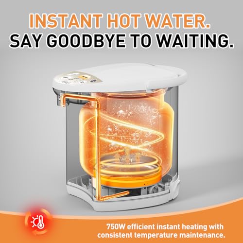 Rosewill Electric Water Boiler and Warmer - 5L/5.3 Qt Stainless Steel Hot Water Dispenser with Rotating Base, Keep Warm Temperature Set, Auto Shut Off, Safety Lock, Instant Heating for Coffee & Tea