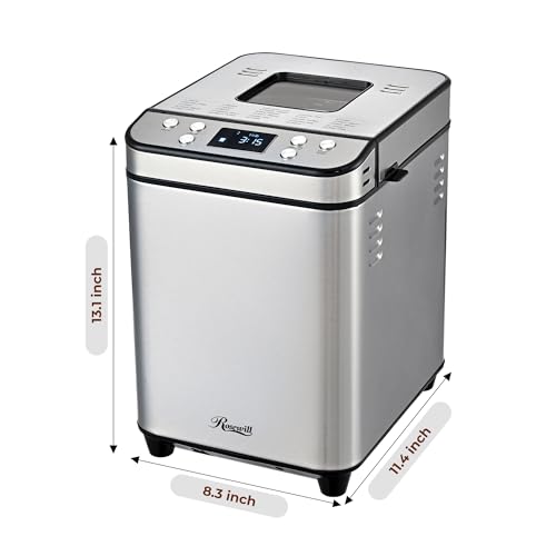 Rosewill 25-in-1 Automatic Bread Maker Machine with 3 Loaf Size up to 2 Lb, 700W High Power Dual Heater Bread Maker with BPA-free Nonstick Coating Pan, Max 15 Hours Delay Timer, Low Noise - Silver