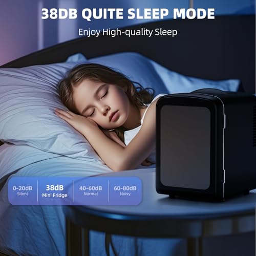 Antarctic Star Mini Compact Refrigerator with Gaming Light, 4L Capacity/6 Cans Portable Mini Fridge, for Bedroom,Car,Office and Dorm, Small Cooler for Cosmetics, Beverage and Food, Black
