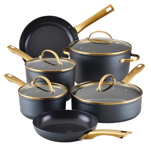 Farberware Forged Induction Ceramic Nonstick Cookware Set, 12-Piece, Black Pots & Pans