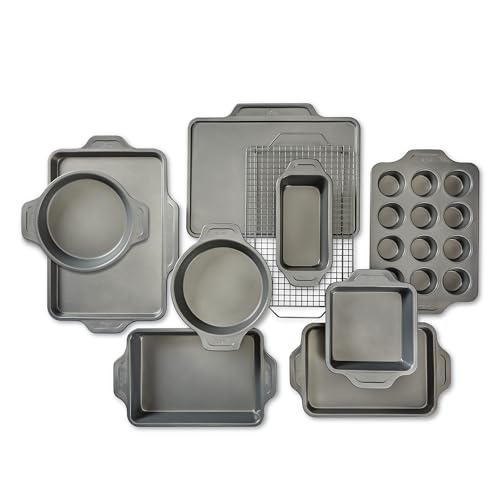 All-Clad Pro-Release Nonstick Bakeware Set 10 Piece Oven Safe 450F Half Sheet, Cookie Sheet, Muffin Pan, Cooling & Baking Rack, Round Cake Pan, Loaf Pan, Baking Pan Grey