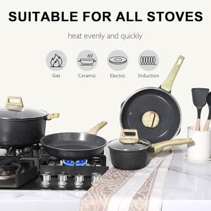 GiPP Ceramic Pots and Pans Set Non Stick - 22Pcs Nonstick Cookware Set, Non-Toxic Healthy Kitchen Cooking Set w/Frying Pans Set, Dishwasher Safe, PFAS PTFE PFOA PFOS Free, Dark Gray