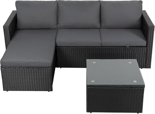 Shintenchi 4 Pieces Patio Furniture Sets, Outdoor Sofa Patio Sectional Sets All Weather, 2-in-1 Wicker Rattan Seating Sofa Couch with Cushions & Coffee Table for Yard, Garden, Porch, Poolside (Gray)
