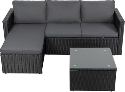 Shintenchi 4 Pieces Patio Furniture Sets, Outdoor Sofa Patio Sectional Sets All Weather, 2-in-1 Wicker Rattan Seating Sofa Couch with Cushions & Coffee Table for Yard, Garden, Porch, Poolside (Gray)