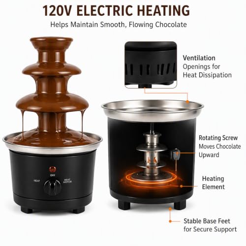 Chocolate Fountain Machine,120V Electric 3-Tiers Chocolate Melting Machine,1 lb Digital Chocolate Heating Fondue Fountain Machine for Weddings,Birthdays,Graduation Parties (Black 3 Tiers)