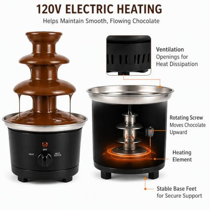 Chocolate Fountain Machine,120V Electric 3-Tiers Chocolate Melting Machine,1 lb Digital Chocolate Heating Fondue Fountain Machine for Weddings,Birthdays,Graduation Parties (Black 3 Tiers)
