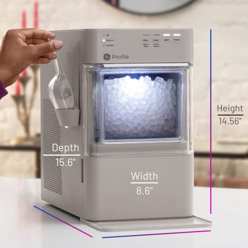 GE Profile Opal Mini Nugget Ice Maker, Portable Countertop Pellet Ice Machine, Soft Chewable Ice, 36 lbs Per Day, Top Fill Water Reservoir, 2 lb Bin, 6 Pack Descaler & Scoop Included, Stone Grey