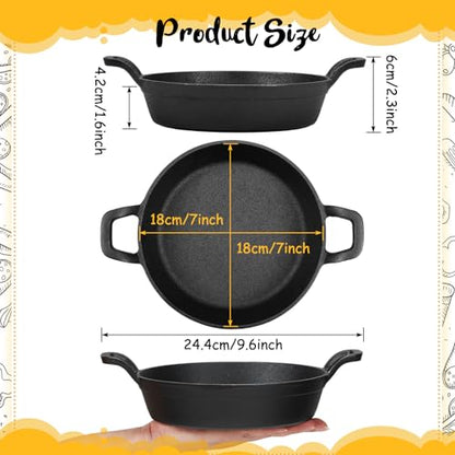 Ziliny Mini Cast Iron Skillets 7 x 7 x 1.7 Inch Cast Iron Pan Small Ramekin Set Black Casserole Dish Cookware Oven Safe Mini Skillets for Kitchen Indoor Outdoor Picnic (2 Pack)