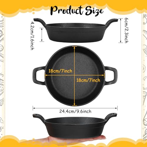 Ziliny Mini Cast Iron Skillets 7 x 7 x 1.7 Inch Cast Iron Pan Small Ramekin Set Black Casserole Dish Cookware Oven Safe Mini Skillets for Kitchen Indoor Outdoor Picnic (6 Pack)