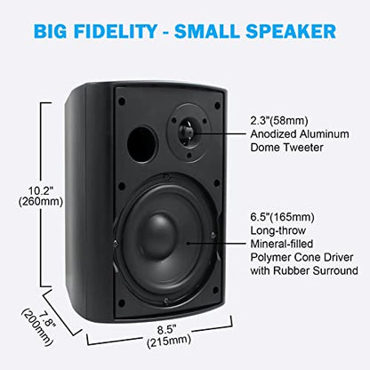 Herdio 6.5 Inch 400W Outdoor Speakers Wired Waterproof with Powerful Bass,Wall Mount Speakers for Patio Garage Covered Deck,All-Weather(Pair,Black)