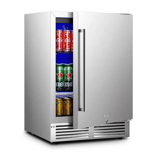 BODEGA 24 Inch Beverage Fridge under Counter, Outdoor Refrigerator for Patio and Deck Weatherproof, Stainless Steel Beverage Cooler for Soda, Beer, Holds 164 Cans
