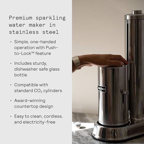 Aarke Carbonator Pro, Sparkling & Carbonation Water Machine, Stainless Steel with Glass Reusable Bottle Volume 800 mL/27 fl oz (Stainless Steel)