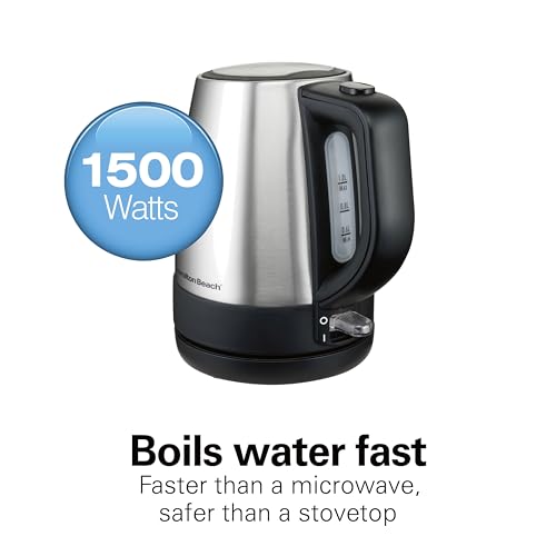 Hamilton Beach Electric Tea Kettle, Water Boiler & Heater, 1 L, Cordless, Auto-Shutoff & Boil-Dry Protection, Stainless Steel (40998)