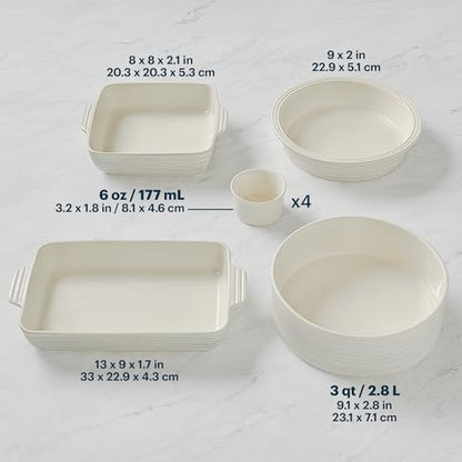 Pyrex 8-Piece Ceramic Complete Bakeware Set, Nonstick Pie, Casserole, Cake, Lasagna Oven Pans, Bakers, For Baking, Roasting, Steaming