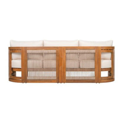 Christopher Knight Home Nylan 7-Seater Patio Furniture Set with Removable Cushion, 5 Piece Outdoor Acacia Wood Conversation Set, Solid Wood Outdoor Sectional Sofa Set with Coffee Table, Teak+Beige