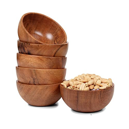 LAVAUX DESIGNS Set of 6 small acacia wood dessert bowls 4.2 * 2 inches | 8 oz capacity | Charcuterie accessories | use for dipping, condiments, nuts, ice cream, snacks, sauce, dips