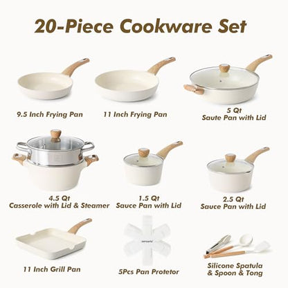 SENSARTE Ceramic Cookware Sets, Pots and Pans Set Nonstick, 20-Piece Induction Cookware, Non-toxic Healthy Non Stick Kitchen Cooking Set with Stay-Cool Handles, PFAS PTFE PFOA PFOS Free