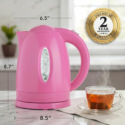 OVENTE 1.7L Electric Tea Kettle, Fast Boiling Water Heater, Pink KP72P