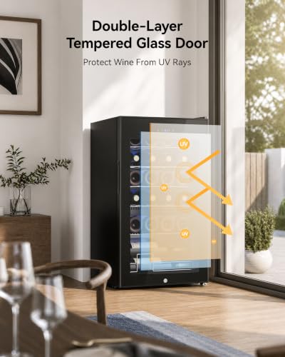 Feelfunn 25 bottle Wine Cooler Refrigerator,Freestanding Wine Fridge,Black