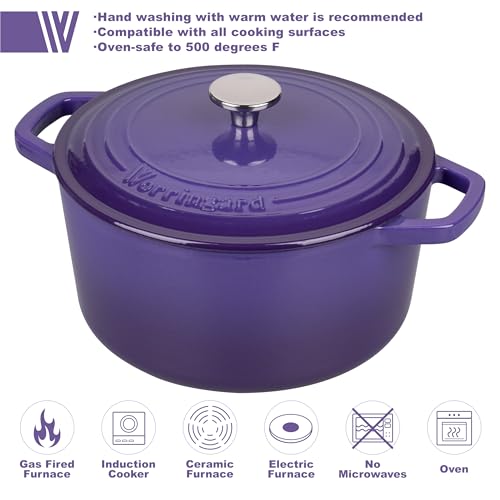 VORRINGARD Enameled Cast Iron Dutch Oven Pot with Lid, for Bread Baking, Round Bread Oven- include Sourdough Bread Baking Supplies Set, 6QT, Purple