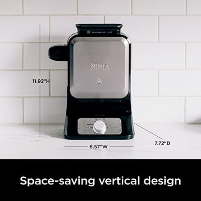 Ninja Belgian Waffle Maker Pro | Vertical Design | 5 Shade Settings with Precision-Pour Cup & Chef-curated Recipe Guide | Black & Silver | BW1001