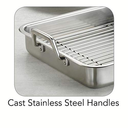 Tramontina 15-Inch Stainless Steel Roasting Pan with Rack, Turkey Roaster for Oven, Dishwasher Safe, Made in Brazil