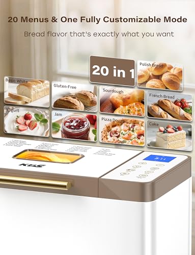 KBS 20-IN-1 Bread Maker with Custom Program, 650W Bread Machine with Nonstick Ceramic Pan & Stainless Steel Paddle, 2.2LB Bread Maker Machine, Polish Bread, Gluten-Free, Touch Panel,15H Timer,3 Colors