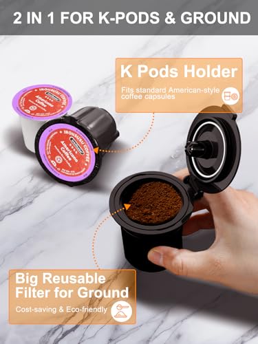 Karosie Small Single Serve Coffee Maker, Fast Brew for K-Cup & Ground Coffee, 6-12 Oz Brew Sizes, One-Button Single Cup Coffee Maker, Coffee Machine with Descaling Reminder