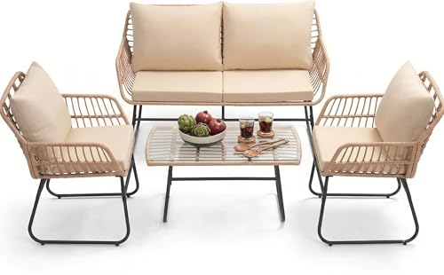 KROFEM 4-Piece Outdoor Patio Furniture Set, Natural/Beige